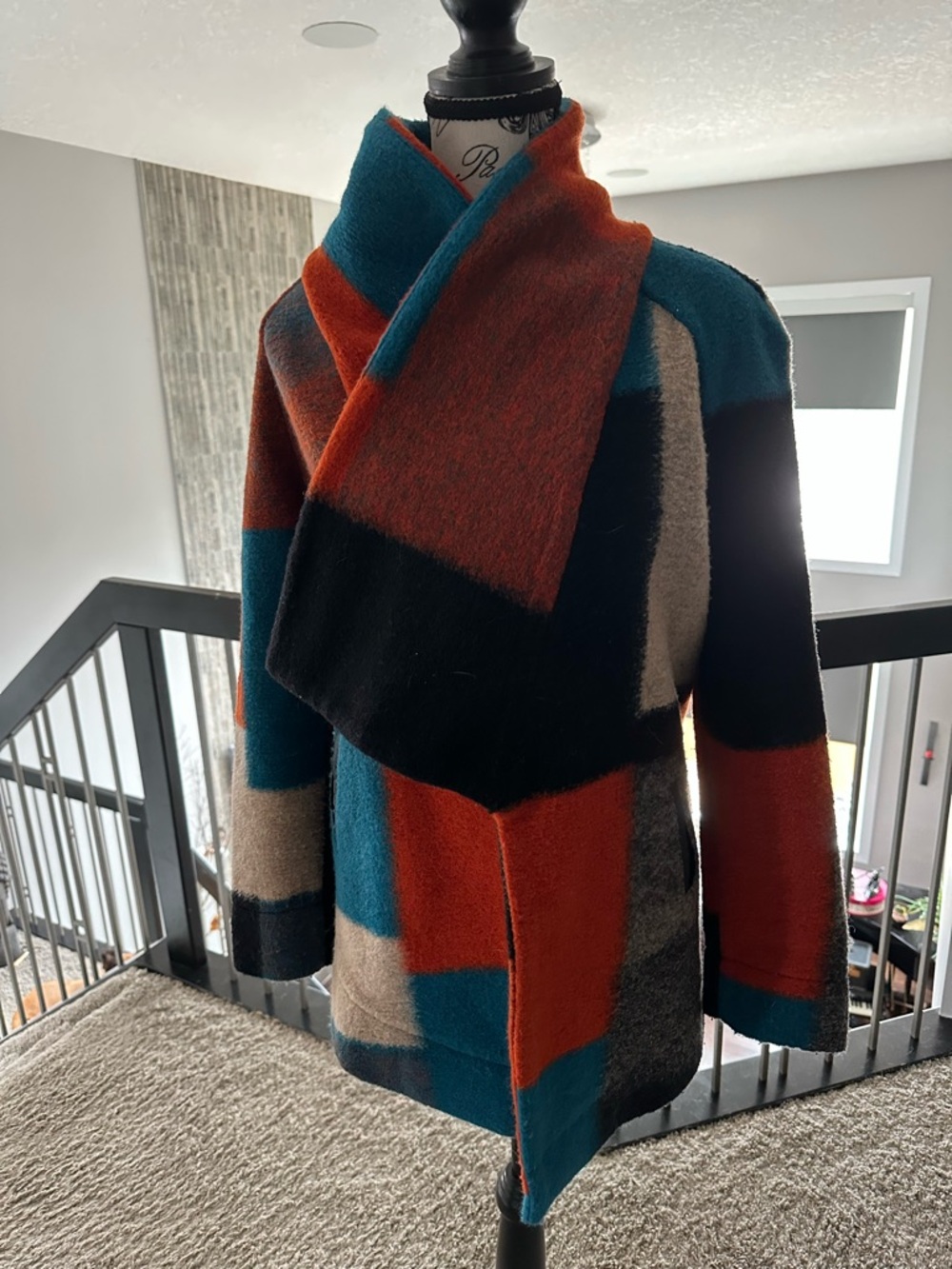 LUII BY ANTHROPOLOGIE - WOOL CAPE COAT (COLOR BLOCK DRAPING) SIZE S - Picture 6 of 8